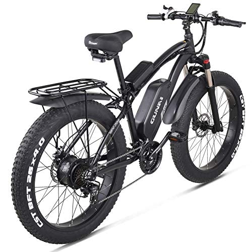 GUNAI Bicicleta Eléctrica Fat Bike 26"4.0 Neumático Off-Road E-Bike 48V 17AH Bicicleta de Montaña con Asiento Trasero（Negro）