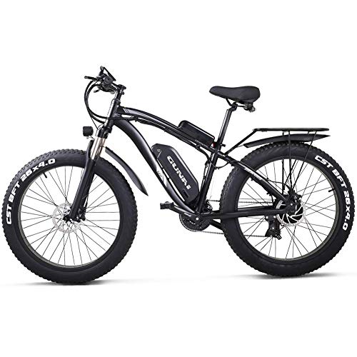 GUNAI Bicicleta Eléctrica Fat Bike 26"4.0 Neumático Off-Road E-Bike 48V 17AH Bicicleta de Montaña con Asiento Trasero（Negro）