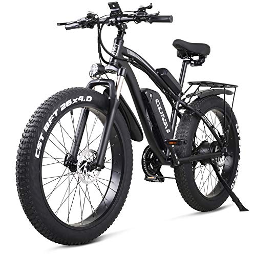 GUNAI Bicicleta Eléctrica Fat Bike 26"4.0 Neumático Off-Road E-Bike 48V 17AH Bicicleta de Montaña con Asiento Trasero（Negro）