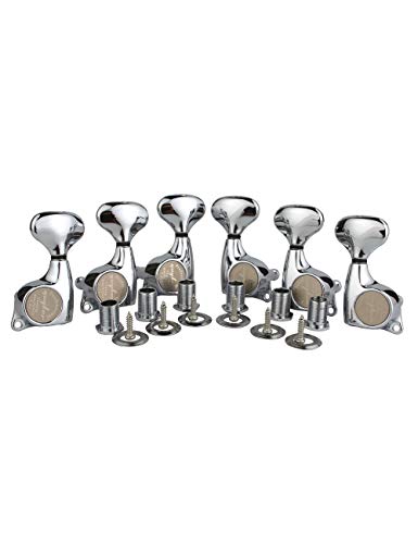 Guyker 6Pcs Guitar Machine Heads (3L + 3R) – 1:21 Sealed Tuning Key Pegs Tuners Set Replacement for ST Tele SG Style Electric or Acoustic Guitars – Chrome