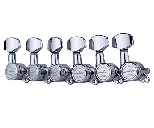 Guyker Guitar Locking Tuners (6 for Right) - 1:18 Lock String Tuning Key Pegs Machine Head with Hexagonal Handle Replacement for ST TL SG LP Style Electric, Folk or Acoustic Guitars - Chrome