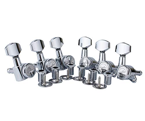 Guyker Guitar Locking Tuners (6 for Right) - 1:18 Lock String Tuning Key Pegs Machine Head with Hexagonal Handle Replacement for ST TL SG LP Style Electric, Folk or Acoustic Guitars - Chrome