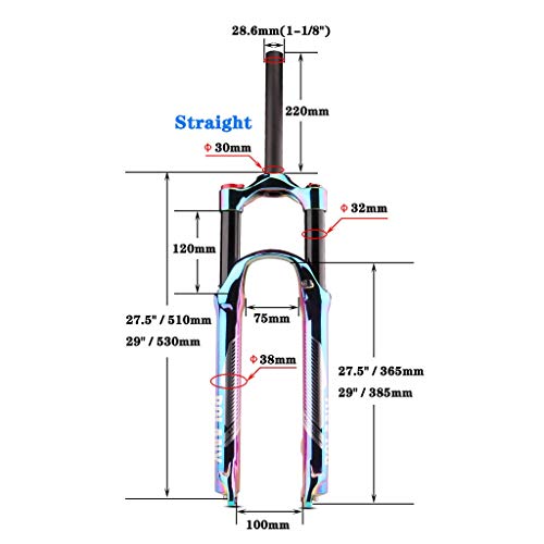 GYWLY Bicicleta Horquilla de Suspensión MTB 27.5" 29" Aleación de Aluminio 1-1/8 Horquilla de Aire Bloqueo Manual 120mm Viaje for 9mm QR Rueda (Size : 29 Inches)
