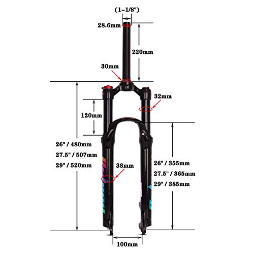 GYWLY Bicicleta Horquilla Suspensión MTB 26 27.5 29 Pulgadas Súper Ligero Aleación de Magnesio 1-1/8 Aire Horquilla Delantera Viaje: 120mm Bloqueo Manual (Size : 26 Inches)