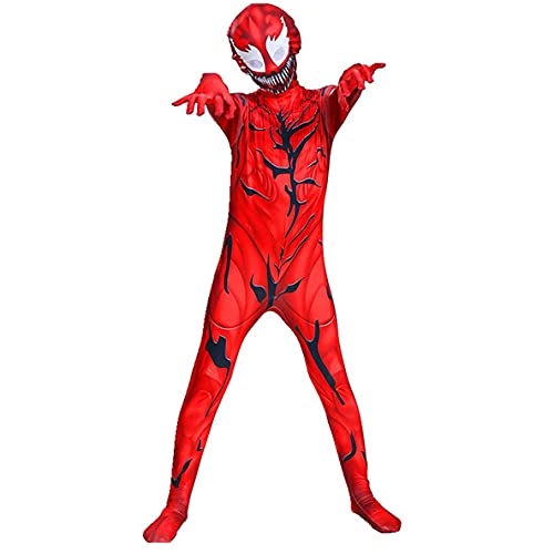 HAARUN Carnage Venom Disfraz para NiñO Disfraz de Halloween Cosplay Catsuit,Rojo -105~115cm