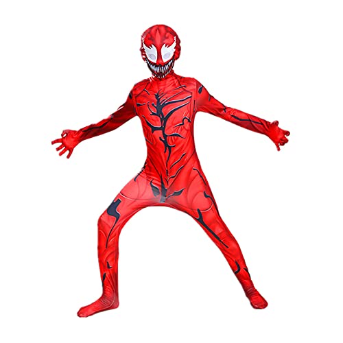 HAARUN Carnage Venom Disfraz para NiñO Disfraz de Halloween Cosplay Catsuit,Rojo -105~115cm