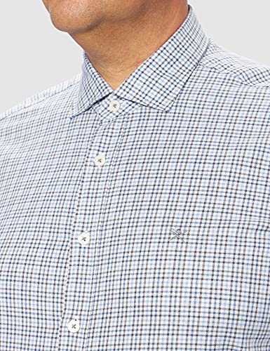 Hackett London Brushed Tattersal Camisa, Azul y Gris, L para Hombre