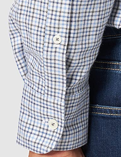 Hackett London Brushed Tattersal Camisa, Azul y Gris, L para Hombre