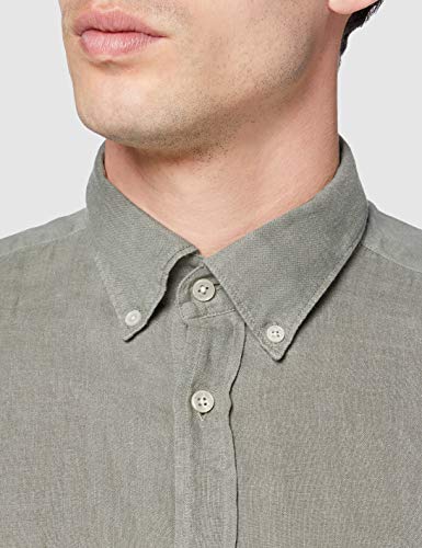 Hackett London Garment Dye Linen BS Camisa, 621 Verde, L para Hombre