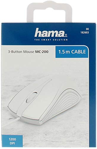 Hama MC-200 - Ratón óptico (3 Botones, con cableado), Color Blanco