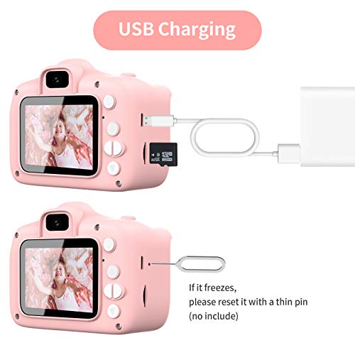 Hangrui Cámara Digital para Niños,Cámara Fotos Infantil con 32GB TF Tarjeta,Pantalla de Protección Ocular IPS de 1080P 2,0" HD Selfie Video Cámara Fotos Niños Regalos para Niños y niñas(Rosado)