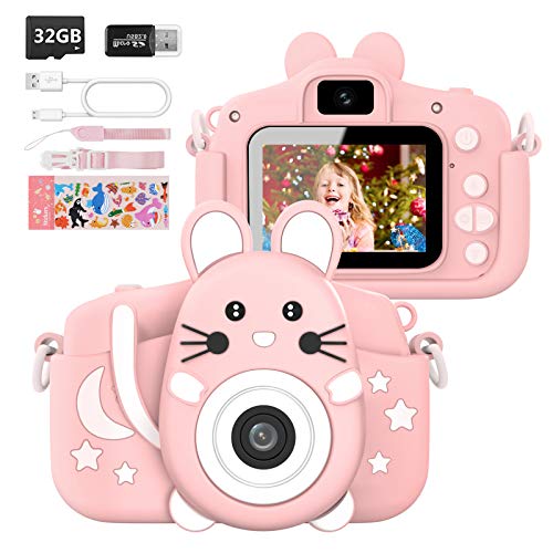 Hangrui Cámara Digital para Niños,Cámara Fotos Infantil con 32GB TF Tarjeta,Pantalla de Protección Ocular IPS de 1080P 2,0" HD Selfie Video Cámara Fotos Niños Regalos para Niños y niñas(Rosado)