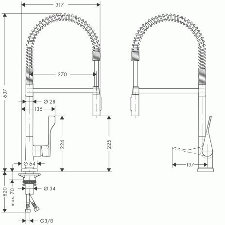Hansgrohe Spültischarmatur Axor Citterio Semi Pro steel optik 39840800