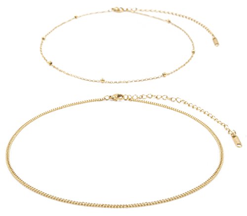 Happiness Boutique Damas Conjunto de Chokers Delicados Chapados en Oro | 2 Collares Delicados Minimalistas de Acero Inoxidable