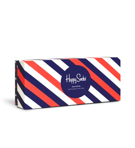 Happy Socks Stripe Gift Box, coloridos y alegres, Calcetines para hombre y mujer, Azul-Rojo-Blanco 4 pares (41-46)