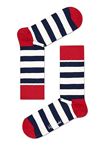 Happy Socks Stripe Gift Box, coloridos y alegres, Calcetines para hombre y mujer, Azul-Rojo-Blanco 4 pares (41-46)