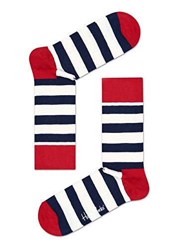 Happy Socks Stripe Gift Box, coloridos y alegres, Calcetines para hombre y mujer, Azul-Rojo-Blanco 4 pares (41-46)