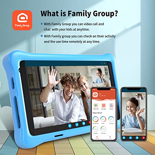 HAPPYBE Tablet Niños, 8 Pulgadas Android 10.0 Tablet PC para Niños, 2GB + 32GB, 1920 * 1200 Pantalla IPS FHD, QuadCore, Kidoz Preinstalado, WiFi, Bluetooth, Doble Cámara Tablet Infantil (Blue)