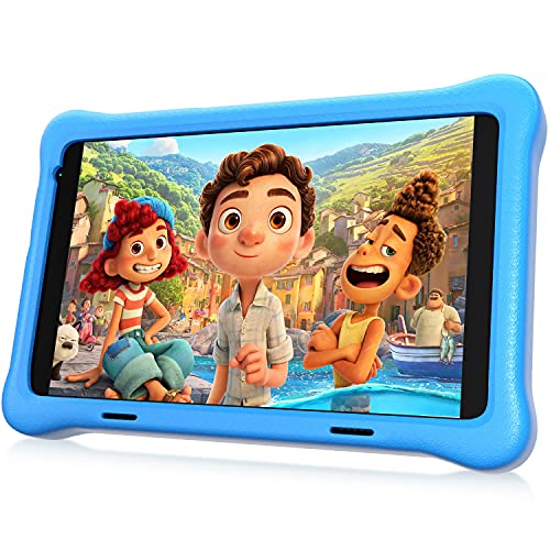 HAPPYBE Tablet Niños, 8 Pulgadas Android 10.0 Tablet PC para Niños, 2GB + 32GB, 1920 * 1200 Pantalla IPS FHD, QuadCore, Kidoz Preinstalado, WiFi, Bluetooth, Doble Cámara Tablet Infantil (Blue)