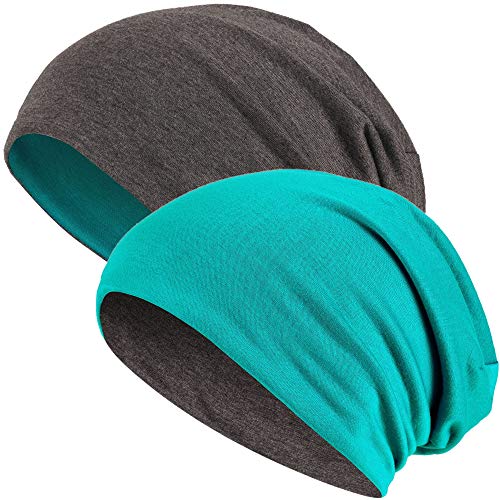 Hatstar Slouch Gorro Largo Reversible Gorro de Punto 2 en 1 Gorro de Invierno en 48 Colores - 2 en 1 Gris Oscuro/Azul petróleo, Tamaño estándar