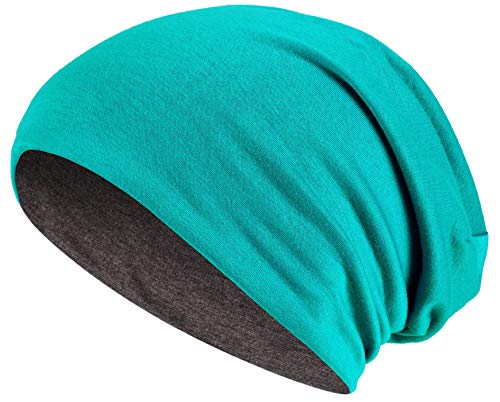 Hatstar Slouch Gorro Largo Reversible Gorro de Punto 2 en 1 Gorro de Invierno en 48 Colores - 2 en 1 Gris Oscuro/Azul petróleo, Tamaño estándar