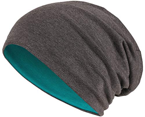 Hatstar Slouch Gorro Largo Reversible Gorro de Punto 2 en 1 Gorro de Invierno en 48 Colores - 2 en 1 Gris Oscuro/Azul petróleo, Tamaño estándar