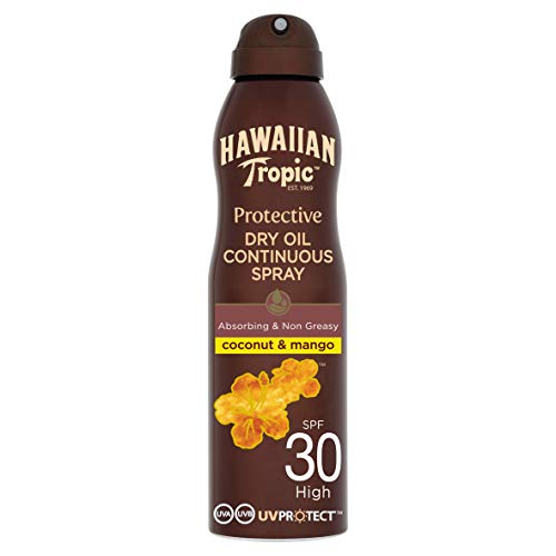 HAWAIIAN Tropic Protective Bruma Aceite Seco Spf 30 - Aceite Bronceador en Spray, Coco y Mango, Marrón, 180 Mililitros