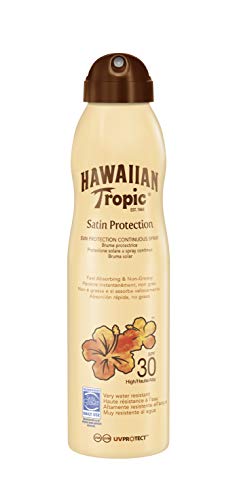 HAWAIIAN Tropic Satin Protection Continous Spray Spf 30 - Bruma Solar Protectora de Absorción Rápida, Protección Solar no Grasa, Crema, 220 Mililitros