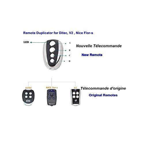 HD-LINE Telecommande Universelle Portail — Compatible Nice Flor – S/DITEC / V2 [ 433 Mhz ] — 4 Canal