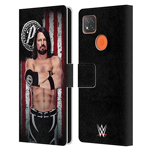 Head Case Designs Licenciado Oficialmente WWE Estilos AJ Bandera Americana Superstars Carcasa de Cuero Tipo Libro Compatible con Xiaomi Redmi 9C