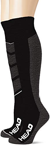 Head V-Shape Kneehigh Ski Socks (2 Pack) Calcetines de esquí, Gris Medio/Negro, 39/42 (Pack de 2) Unisex Adulto