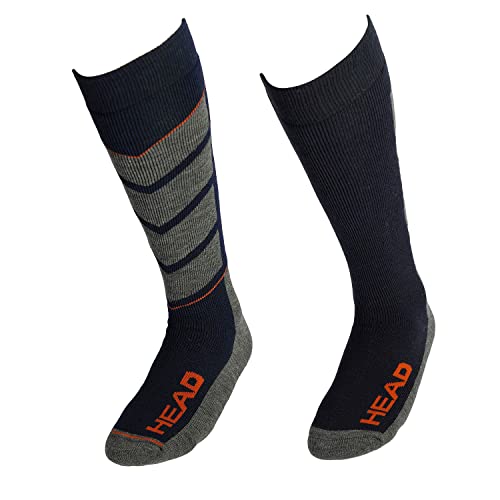 Head V-Shape Kneehigh Ski Socks (2 Pack) Calcetines de esquí, Rojo/Gris/Azul, 39/42 (Pack de 2) Unisex Adulto