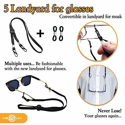 Helafun - 5 Cordones para gafas, Cordón gafas, Convertible en cuelga mascarillas, cadena mascarilla mujer, hombre y niños.