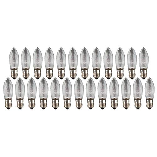 Hellum 912111 - Juego de 25 velas estriadas de repuesto para guirnalda de luces (20 focos, interior y exterior, luz blanca cálida, casquillo E10, 12 V, 3 W)