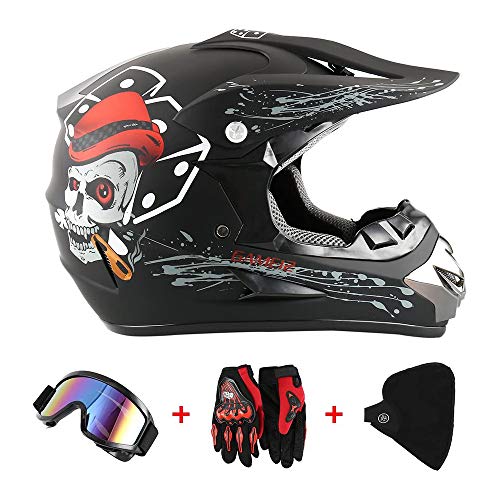 Helmet Casco de Motocross Youth Niños Casco de Descenso para jóvenes Adultos Regalos Gafas máscara Guantes Bolsillo Neto BMX MTB ATV Bicicleta Carrera Integral Casco -LWAJ