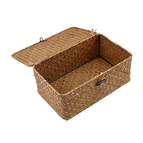 Hemoton - 3 cestas de mimbre con tapa para almacenaje de té con tapa, diseño de paja
