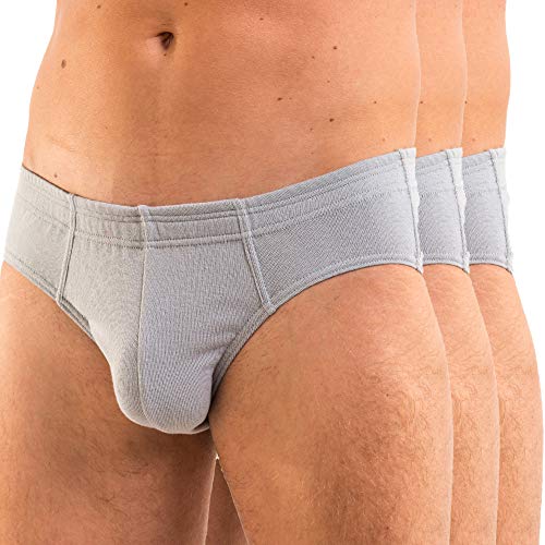 HERMKO 3300 Pack de 3 Slips de Hombre de algodón, Größe Herren:8 (XXL), Farbe:Gris