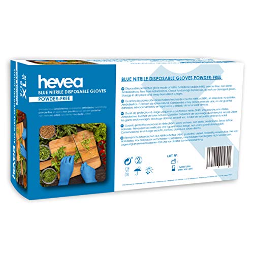 Hevea Guantes Desechables de Nitrilo, sin Polvo, pack 1 x 100, Talla XL