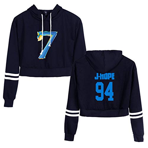 HEY XQ Mujeres Sudadera con Capucha Korea Pop Suéter Sudadera Jersey para el Ejercito Suga Jin Jimin Jung Kook J-Hope Rap-Monster V Crop Top T-Shirt S-XXL,Azul,XXL