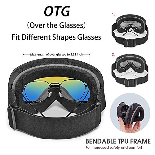 Hidewalker Gafas de Esquí Máscara Esqui Snowboard Nieve Espejo Anti Niebla Protección UV Gafas de Ventisca para Hombres Mujeres y jóvenes (Rojo-1 VLT 18.6%)