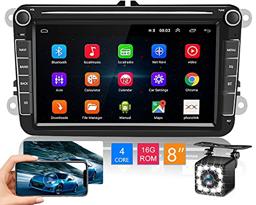 Hikity 8" Radio de Coche 2 DIN para VW Skoda Seat Android Autoradio Bluetooth GPS Pantalla Táctil Car Stereo con FM WiFi USB Enlace Espejo + Canbus Box + Cámara Visión Trasera