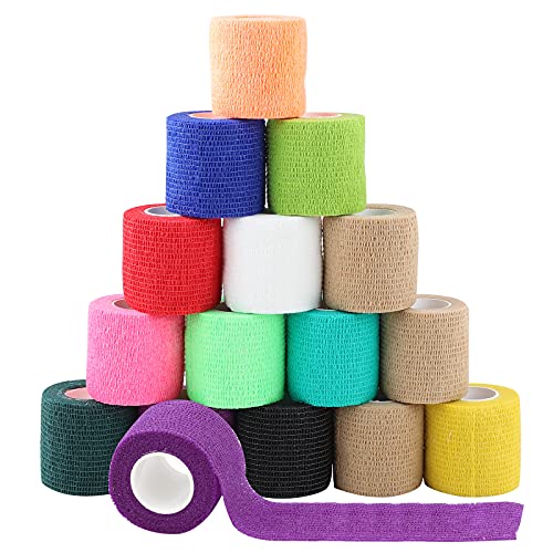 Hileyu 15 Piezas Vendaje Autoadhesivo para Mascotas Venda cohesiva de 5 cm x 4.5 m Vendas autoadhesiva para esguinces e hinchazón para Perros,Gatos Vendaje elástico para Mascotas Vet Wrap