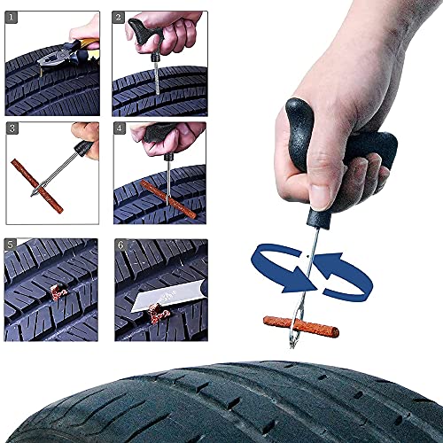 HIQE-FL Reparación de Neumáticos Sin Cámara,Reparación de Neumáticos,Kit de Reparación de Neumáticos Coche,Reparación de Pinchazos,para Autos, Camiones, Motocicletas（37 Pcs）