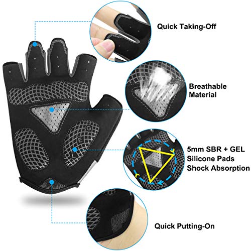 HNOOM Guantes Ciclismo, Guantes MTB para Hombre Mujeres, Guantes Bicicleta Montaña Antideslizante, Transpirable Guantes de Dedo Medio para MTB Bicicleta Bici (Gris, L)