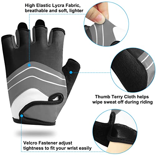 HNOOM Guantes Ciclismo, Guantes MTB para Hombre Mujeres, Guantes Bicicleta Montaña Antideslizante, Transpirable Guantes de Dedo Medio para MTB Bicicleta Bici (Gris, L)