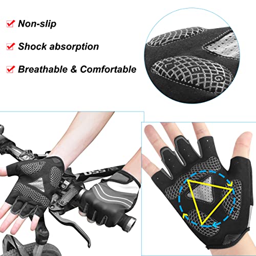 HNOOM Guantes Ciclismo, Guantes MTB para Hombre Mujeres, Guantes Bicicleta Montaña Antideslizante, Transpirable Guantes de Dedo Medio para MTB Bicicleta Bici (Gris, L)
