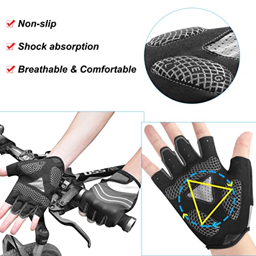 HNOOM Guantes Ciclismo, Guantes MTB para Hombre Mujeres, Guantes Bicicleta Montaña Antideslizante, Transpirable Guantes de Dedo Medio para MTB Bicicleta Bici (Gris, L)