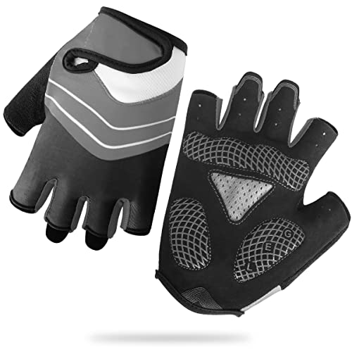 HNOOM Guantes Ciclismo, Guantes MTB para Hombre Mujeres, Guantes Bicicleta Montaña Antideslizante, Transpirable Guantes de Dedo Medio para MTB Bicicleta Bici (Gris, L)