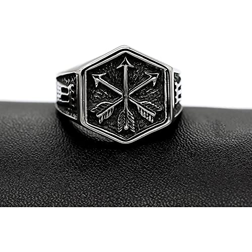 Hombres Ancha De Boda Joyería Flecha Anillo Acero Inoxidable Punk Biker Hexagon Anillos Niños Hombres Cumpleaños Aniversario Fiesta Anillo (Size : 10)