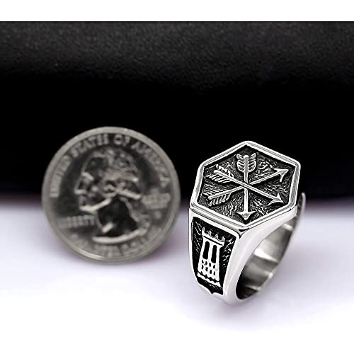 Hombres Ancha De Boda Joyería Flecha Anillo Acero Inoxidable Punk Biker Hexagon Anillos Niños Hombres Cumpleaños Aniversario Fiesta Anillo (Size : 10)